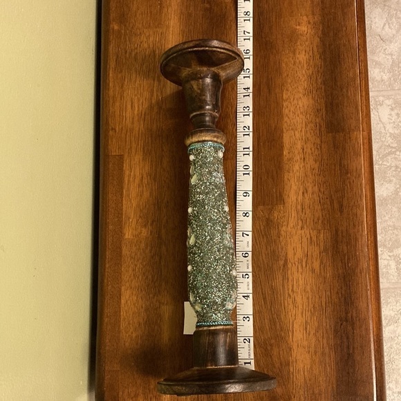 NWT GORGEOUS BEADED & JEWELED 15" WOODEN CANDLESTICK - Picture 9 of 10